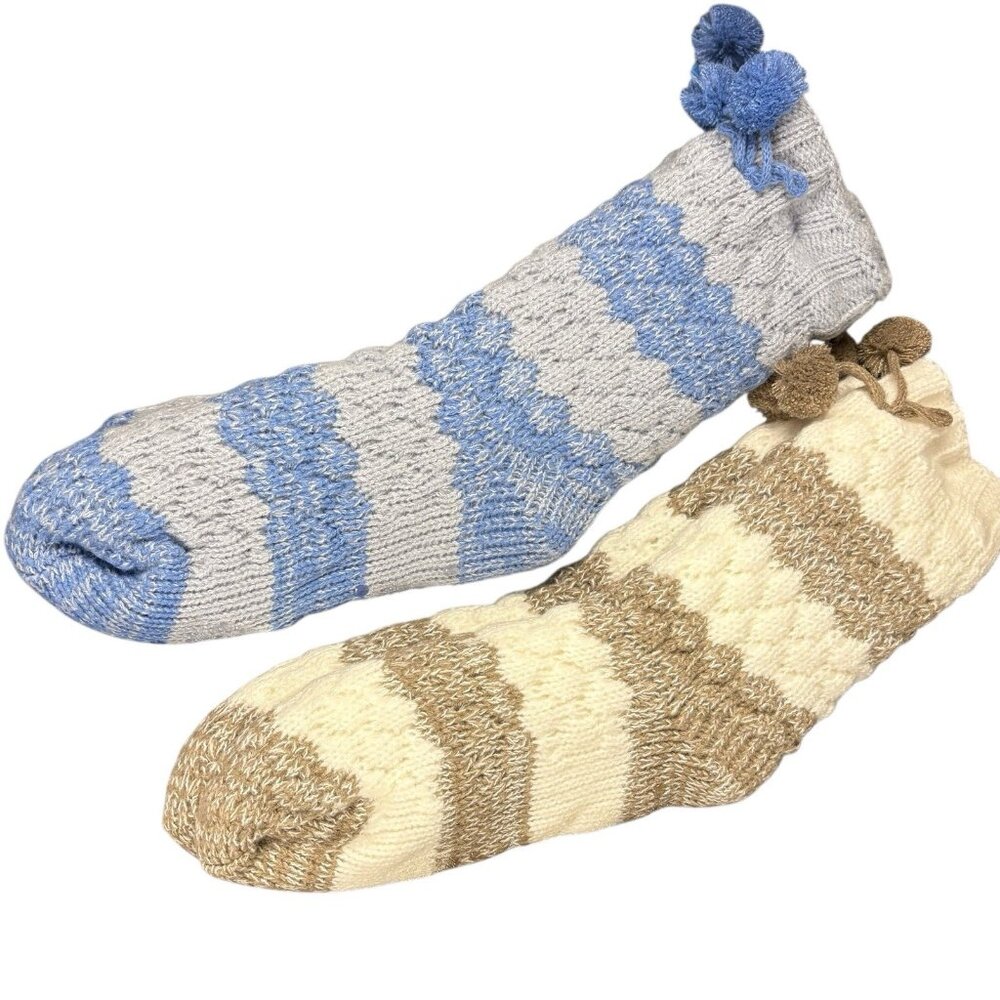 MUK LUKS Set of 2 Aloe Infused Textured Cabin Socks Faux Fur Lined NWT L/XL Mix - Picture 2 of 9